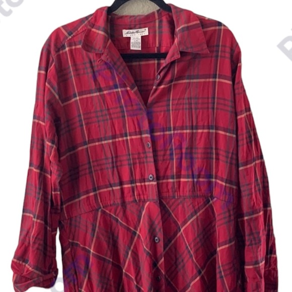 Eddie beuer plaid  cotton blend midi dress button front long sleeves holiday - Picture 3 of 15